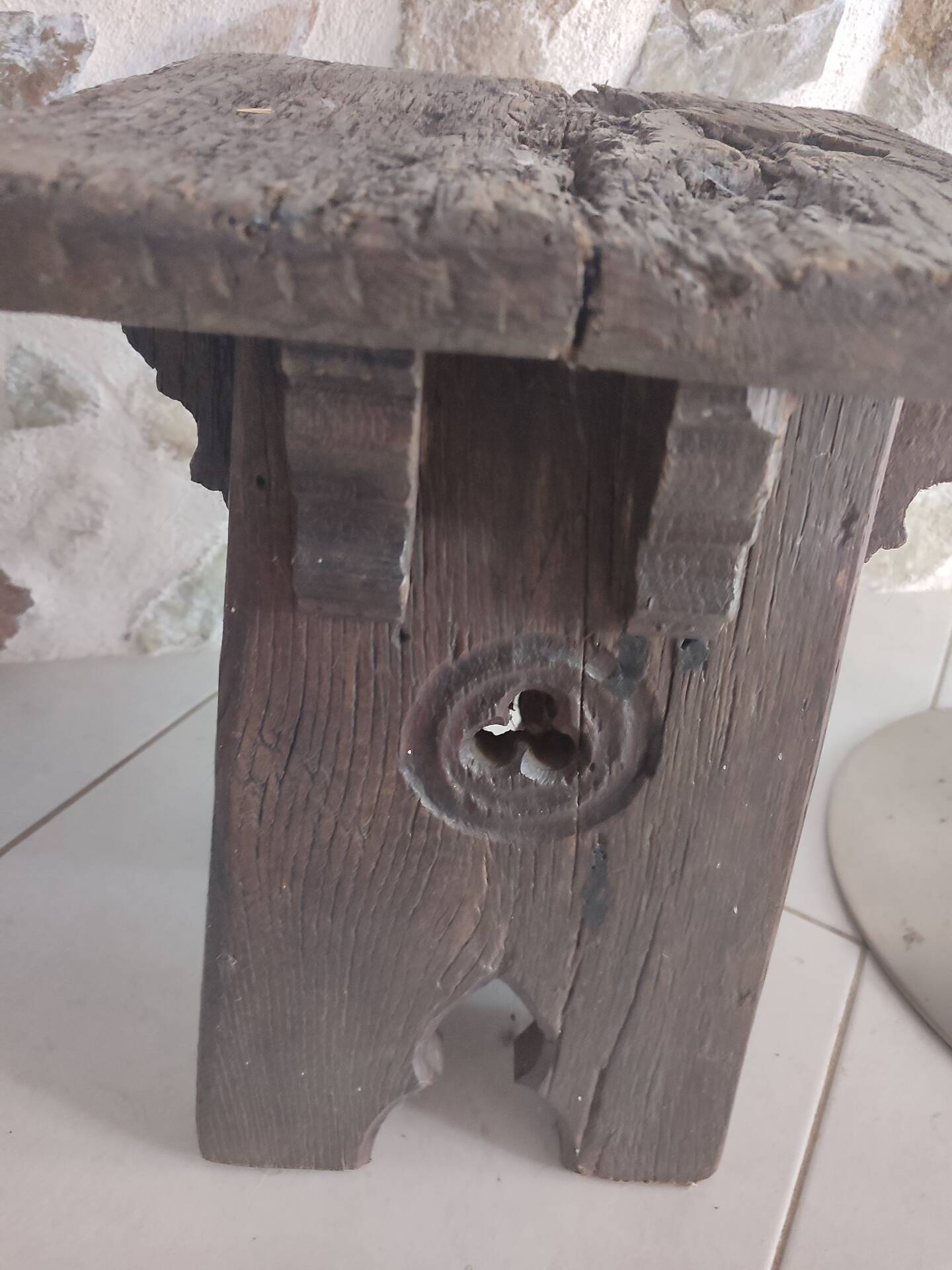 Brutalist monastic stool in solid oak