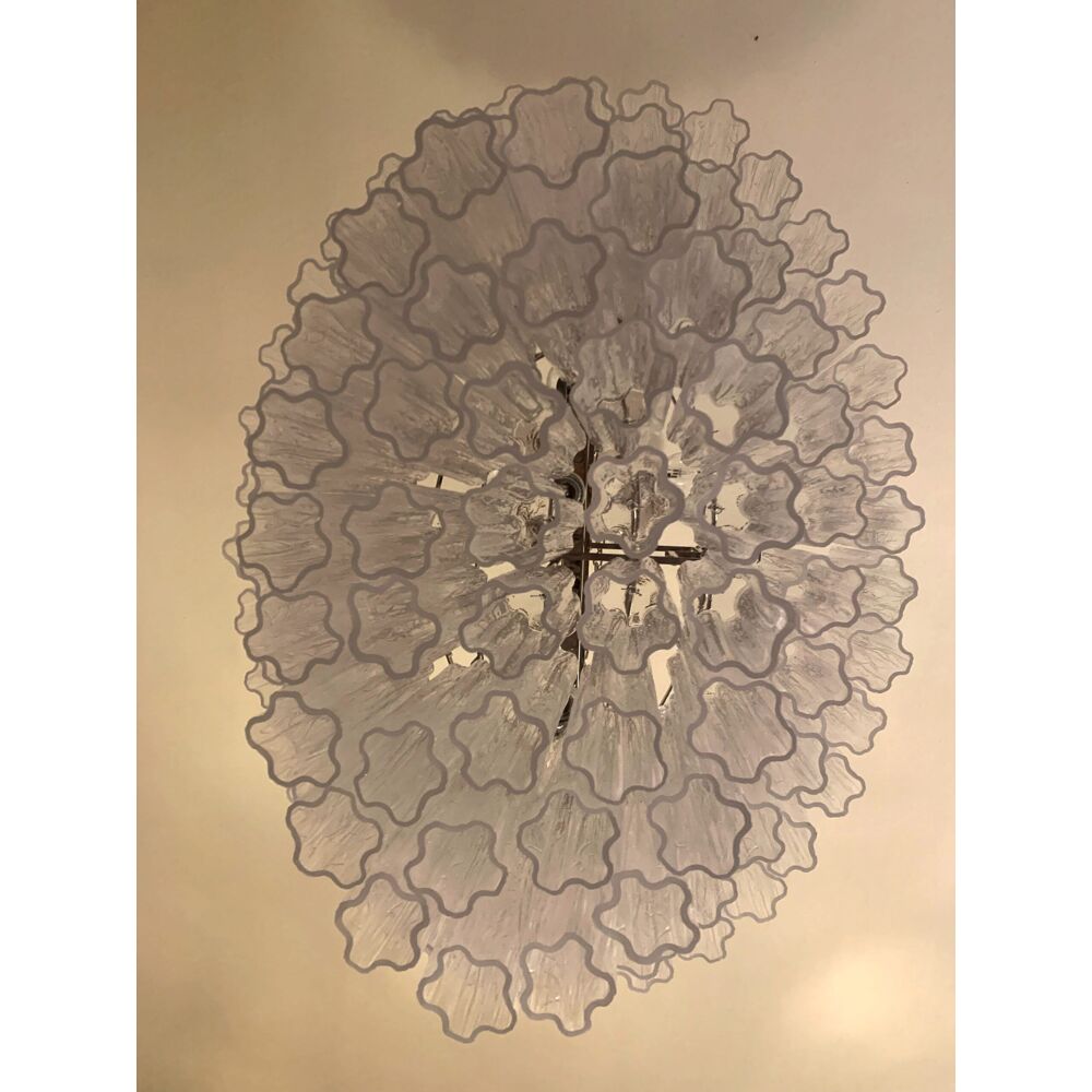 Oval transparent “tronchi” murano glass chandelier