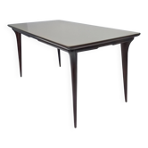 Table à manger rectangulaire en hêtre noirci avec plateau en verre taupe, Italie