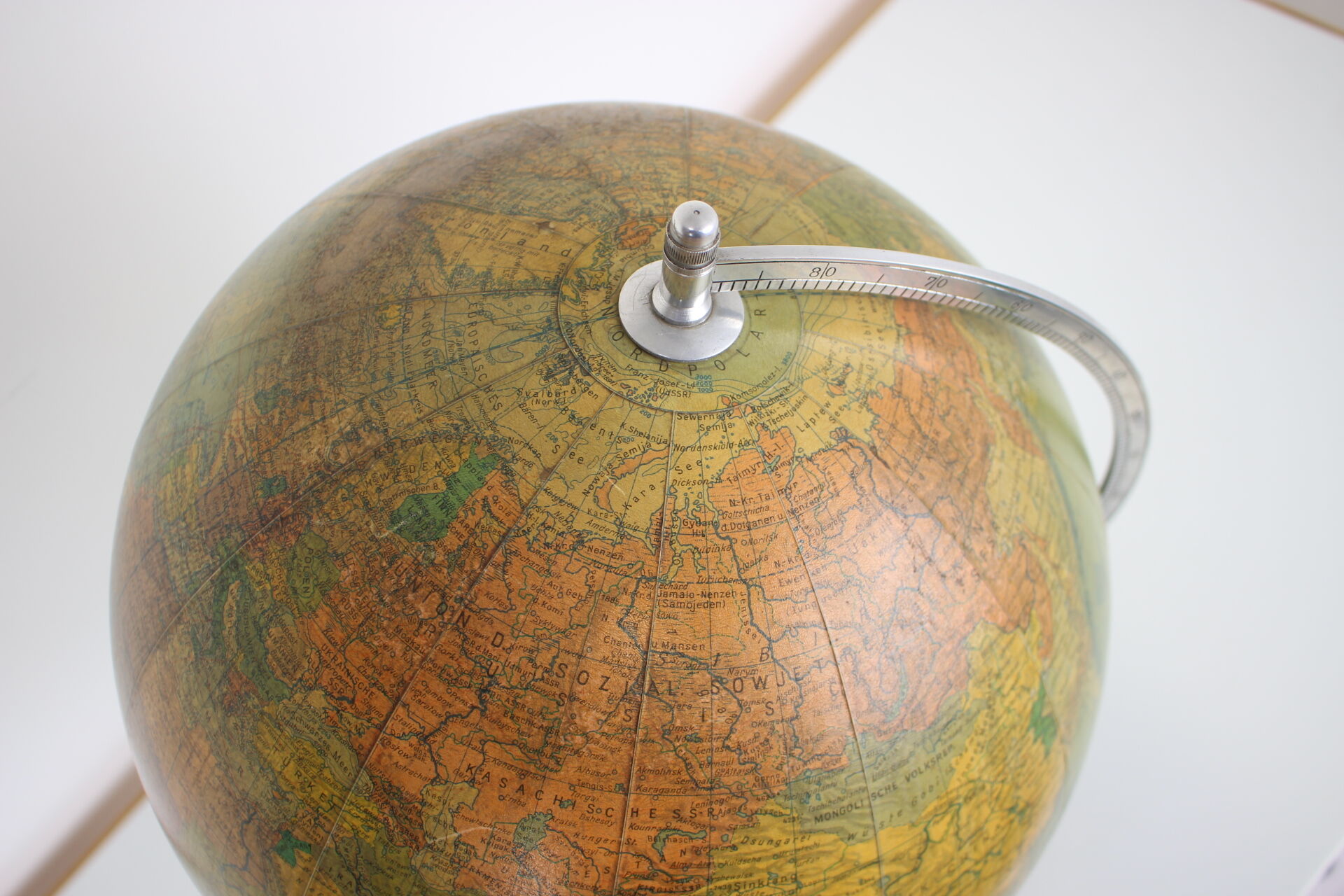 Mid-Century Light Glass Globe With Wooden Base by Paul Rath, 1950s