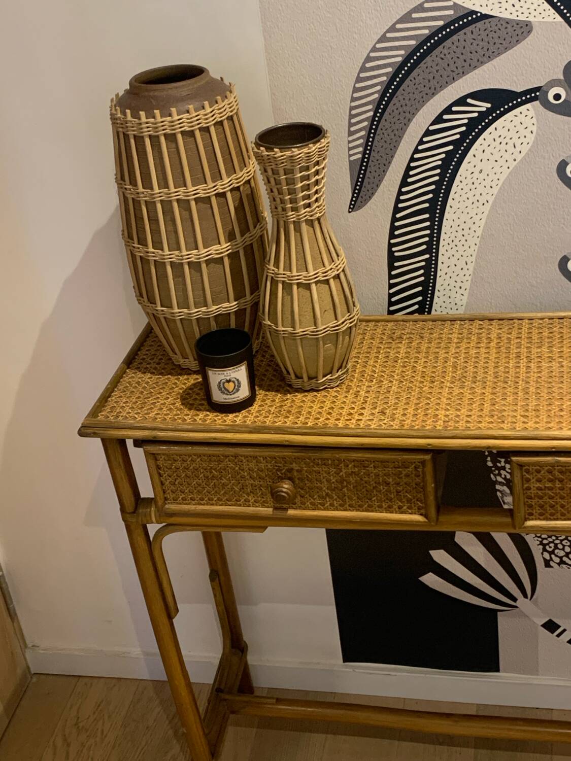 Vintage rattan console
