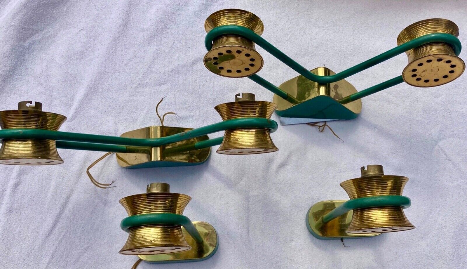 suite of 2 pairs of wall lamps 1940/1950 green & gold DLG Jean Royere VINTAGE