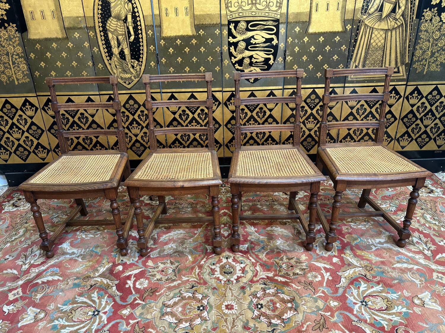 4 Louis XIII style caned chairs