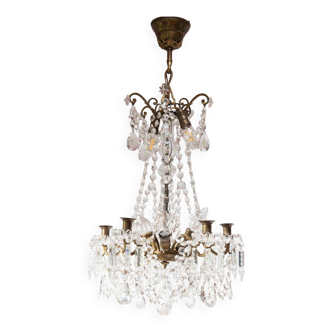 Lustre Suédois ancien en bronze avec bougies vers 1930