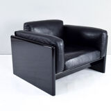 Fauteuil Simone en cuir noir par Ufficio Progetti Gavina pour Simon International
