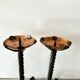 Pair of Arts & Crafts vintage antique candlesticks in wrought iron & copper