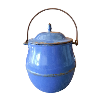 Vintage blue enamel pot