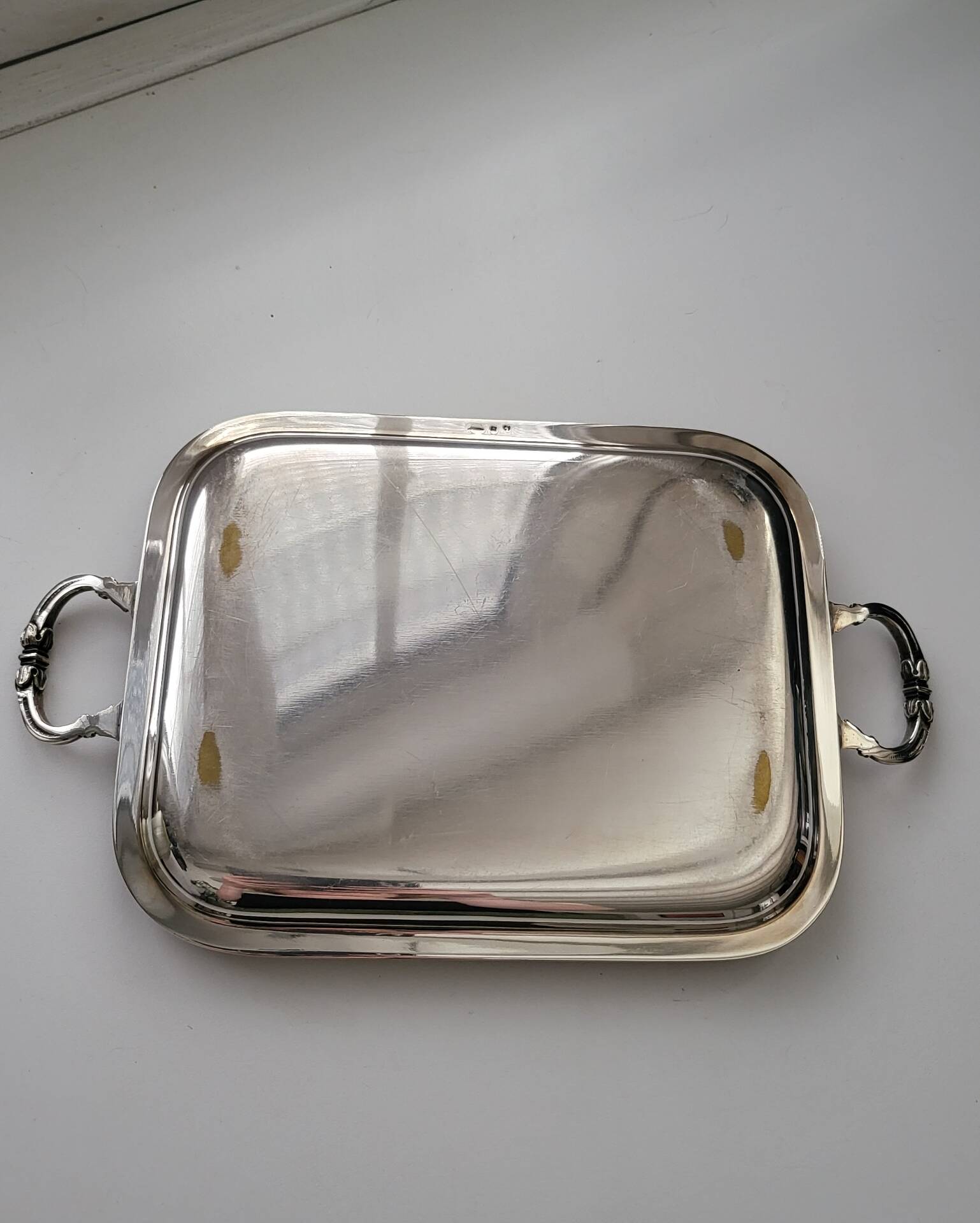 Small tray with metal handles in silver-plated by silversmith Durousseau.