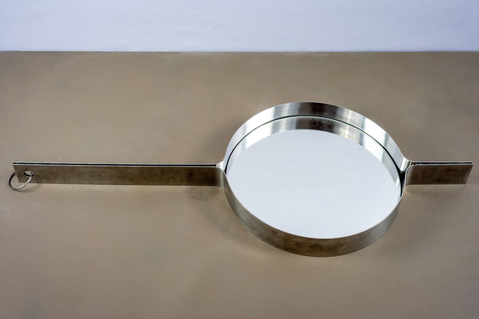 Xavier Feal brushed steel round mirror, 1970s