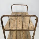 Vintage industrial iron and wood shelves on wheels