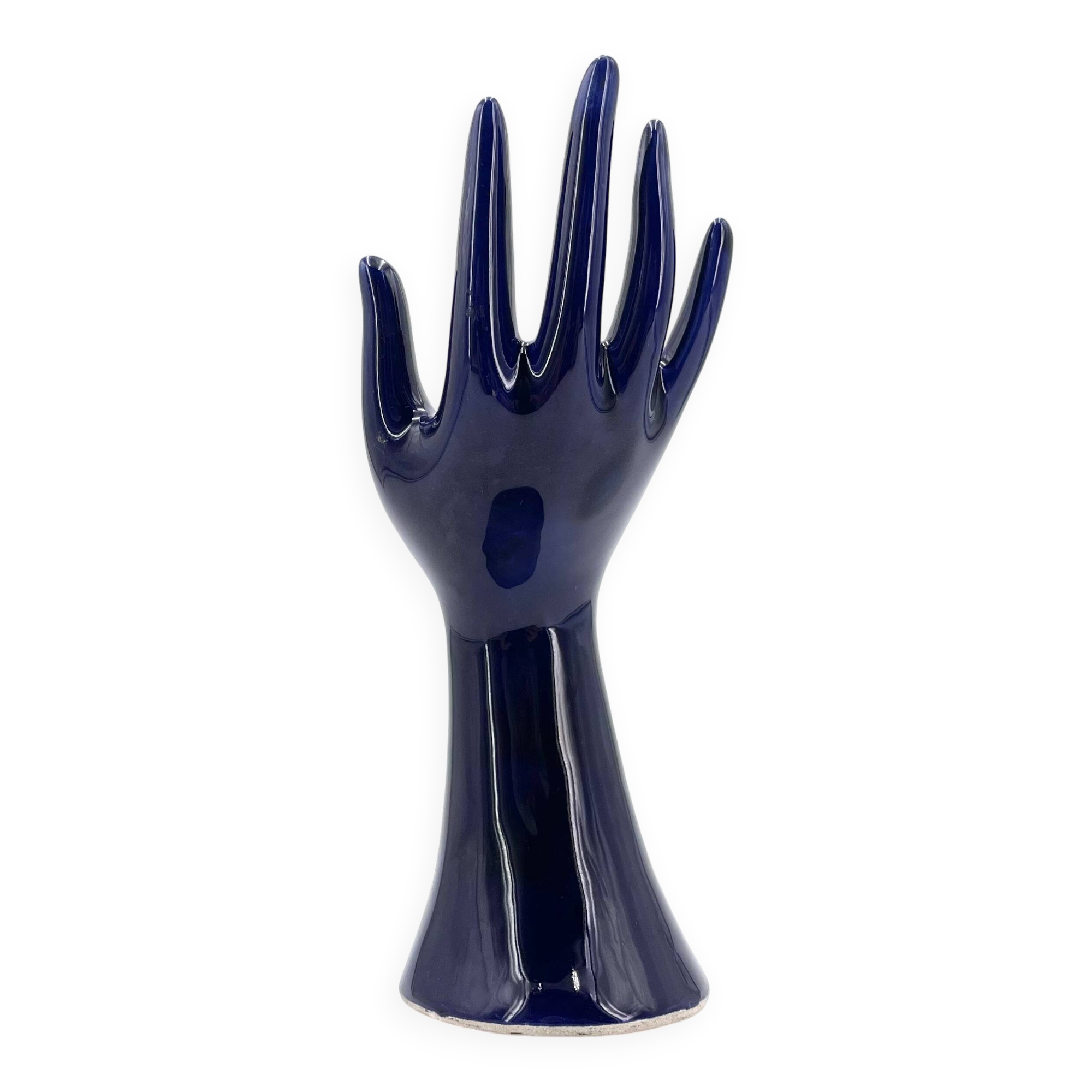 Main baguier vase en porcelaine bleu foncé, années 70