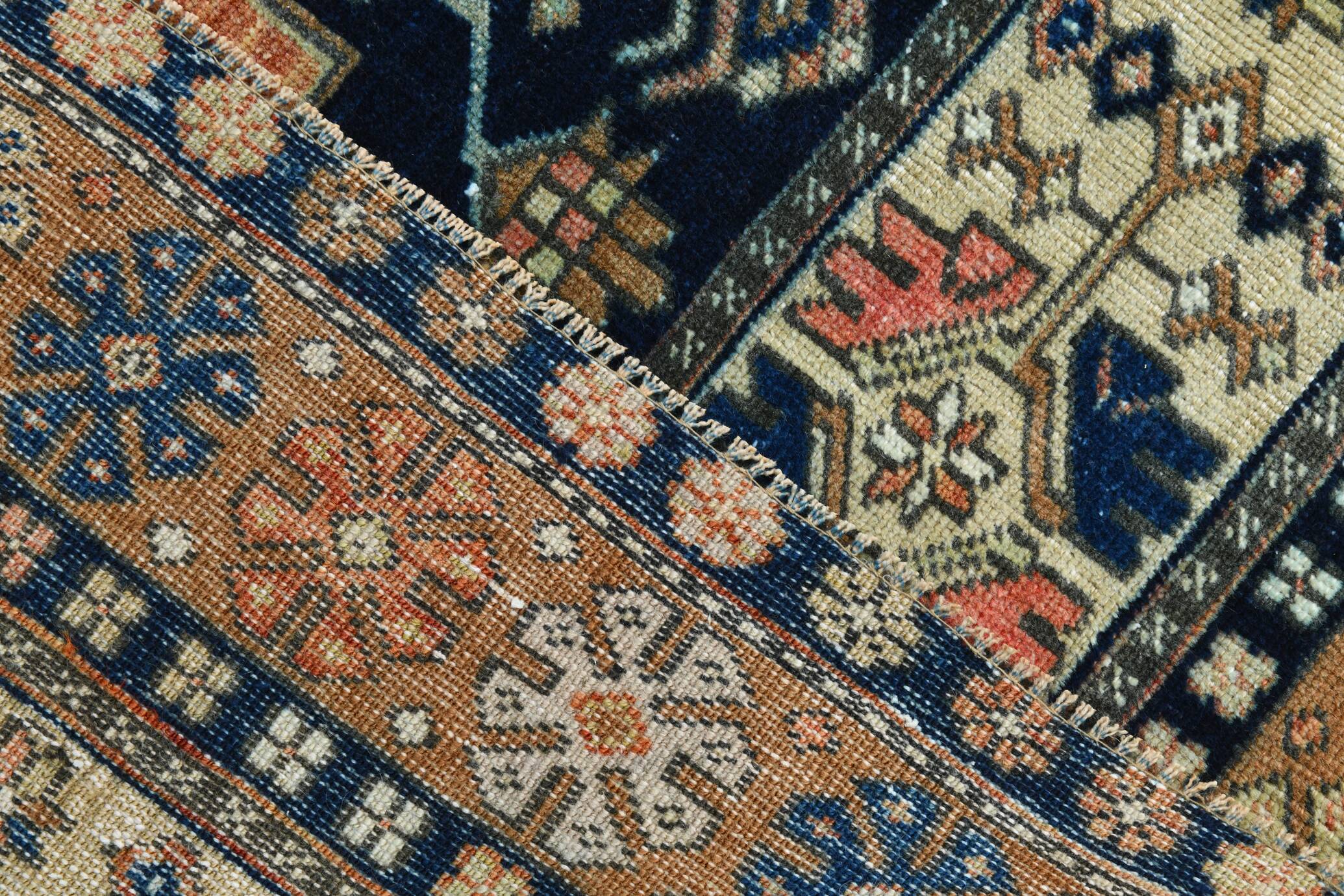 3x7 Red Navy Blue Geometric Persian Rug, 102x223Cm