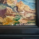 Huile sur carton représentant une côte rocheuse par M. Garrec XXe