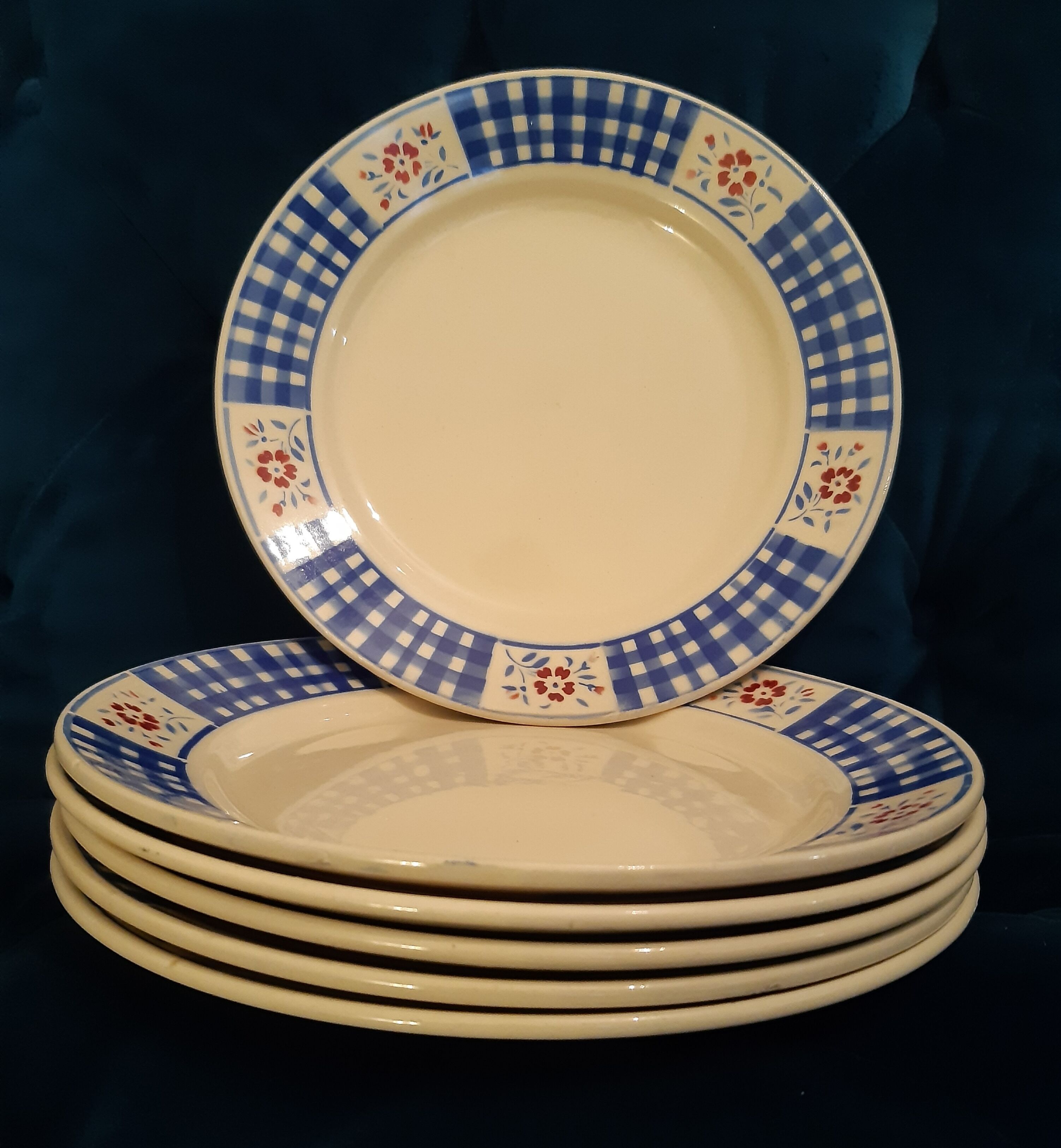 Set of 6 plates K&G LUNÉVILLE white and blue gingham