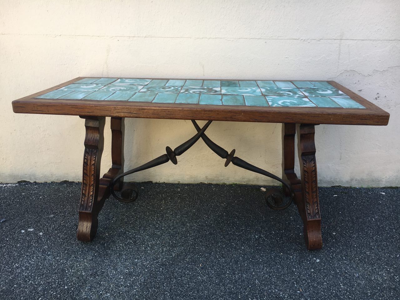 Old green ceramic coffee table from Cazaux