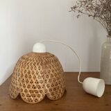 Vintage wicker rattan flower suspension