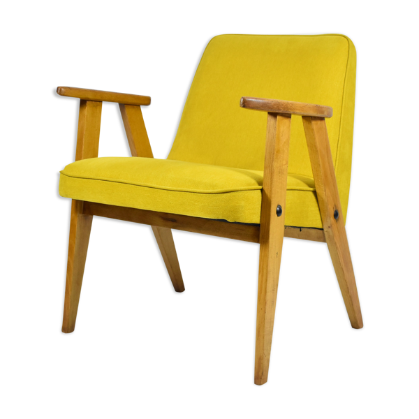 Fauteuil original type 366 designer J. Chierowski tissu jaune années 1960