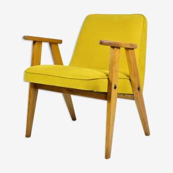 Original armchair type 366, designer J. Chierowski, yellow fabric, 1960s