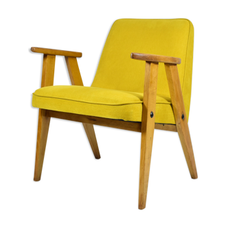 Fauteuil original type 366 designer J. Chierowski tissu jaune années 1960