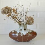 Vintage Brown Bud Fat Lava Ceramic Flower Art Vase Handmade Home Decor 1970
