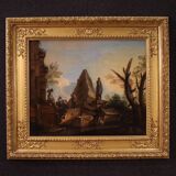 Great Capriccio Painting with Classical Ruins and Figures from the 18th Cen