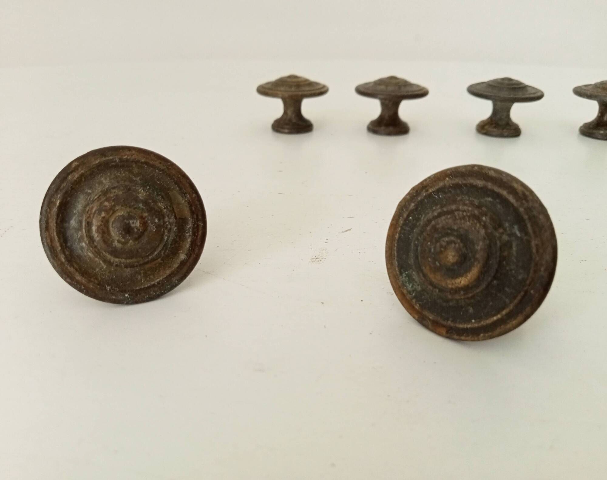 Pair of antique furniture knob handles in solid gilded brass