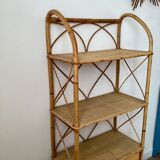 Bookcase shelf in braided wicker, bamboo and rattan