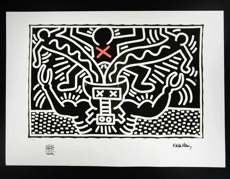 Lithograph by Keith Haring in limited edition, numbered in pencil, 1990s.