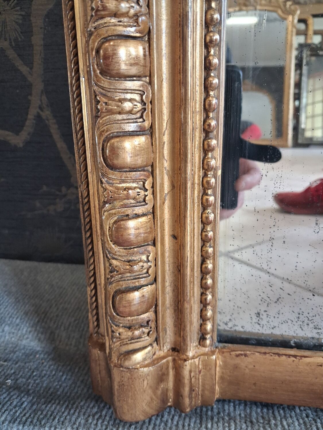 19th-century mirror, 2.04m x 1.25m.