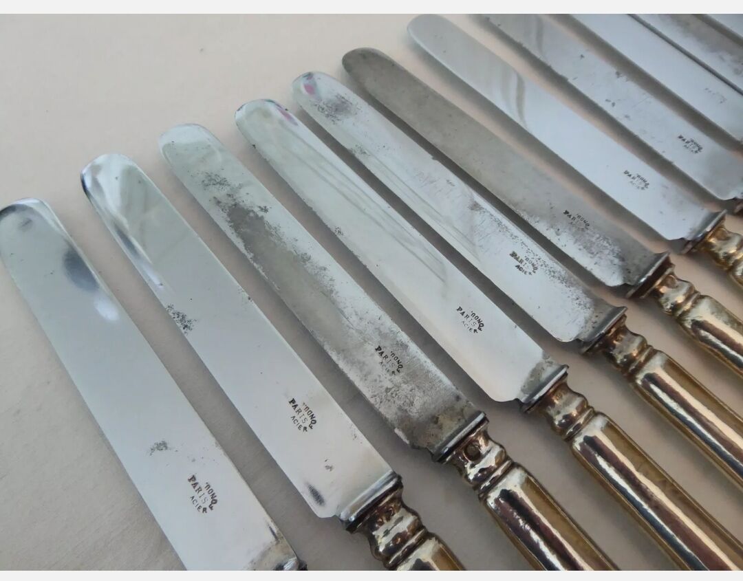 12 old filled silver handle knives