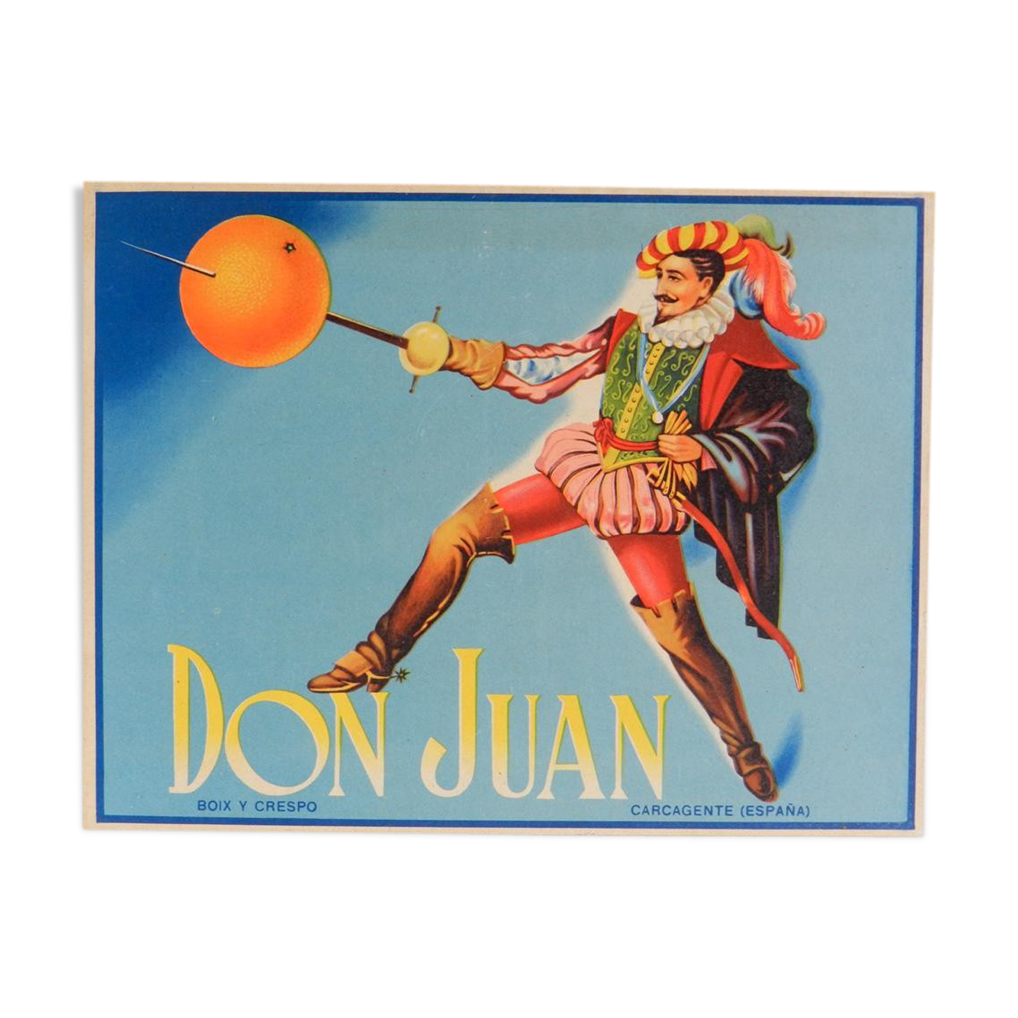Affichette "don juan" de caisse d'oranges Espagne 1960 / 65