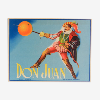 Affichette "don juan" de caisse d'oranges Espagne 1960 / 65