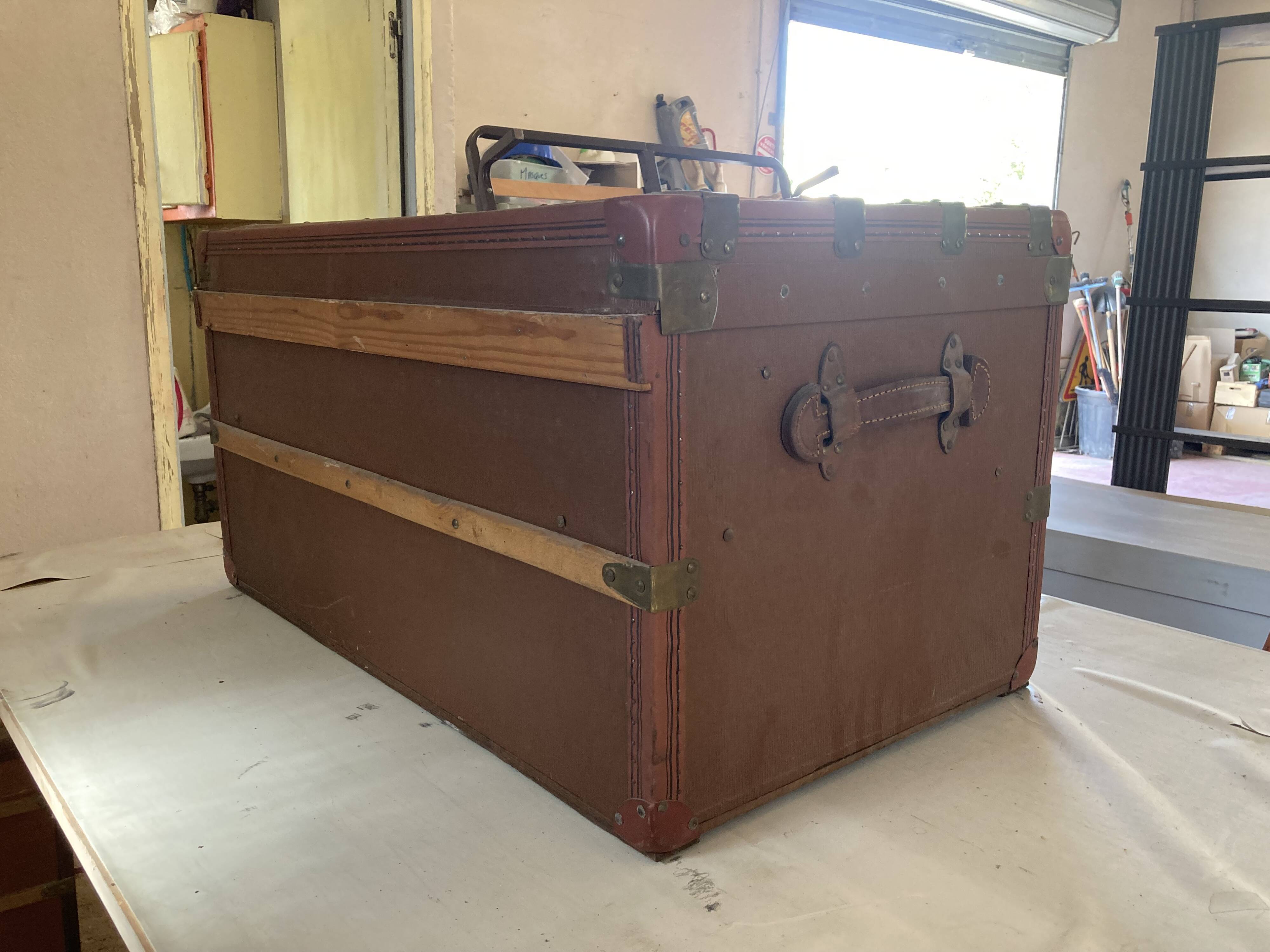 TRAVEL TRUNK RECTANGLE DEBUT XXE WOOD BROWN LEATHER SHEATH