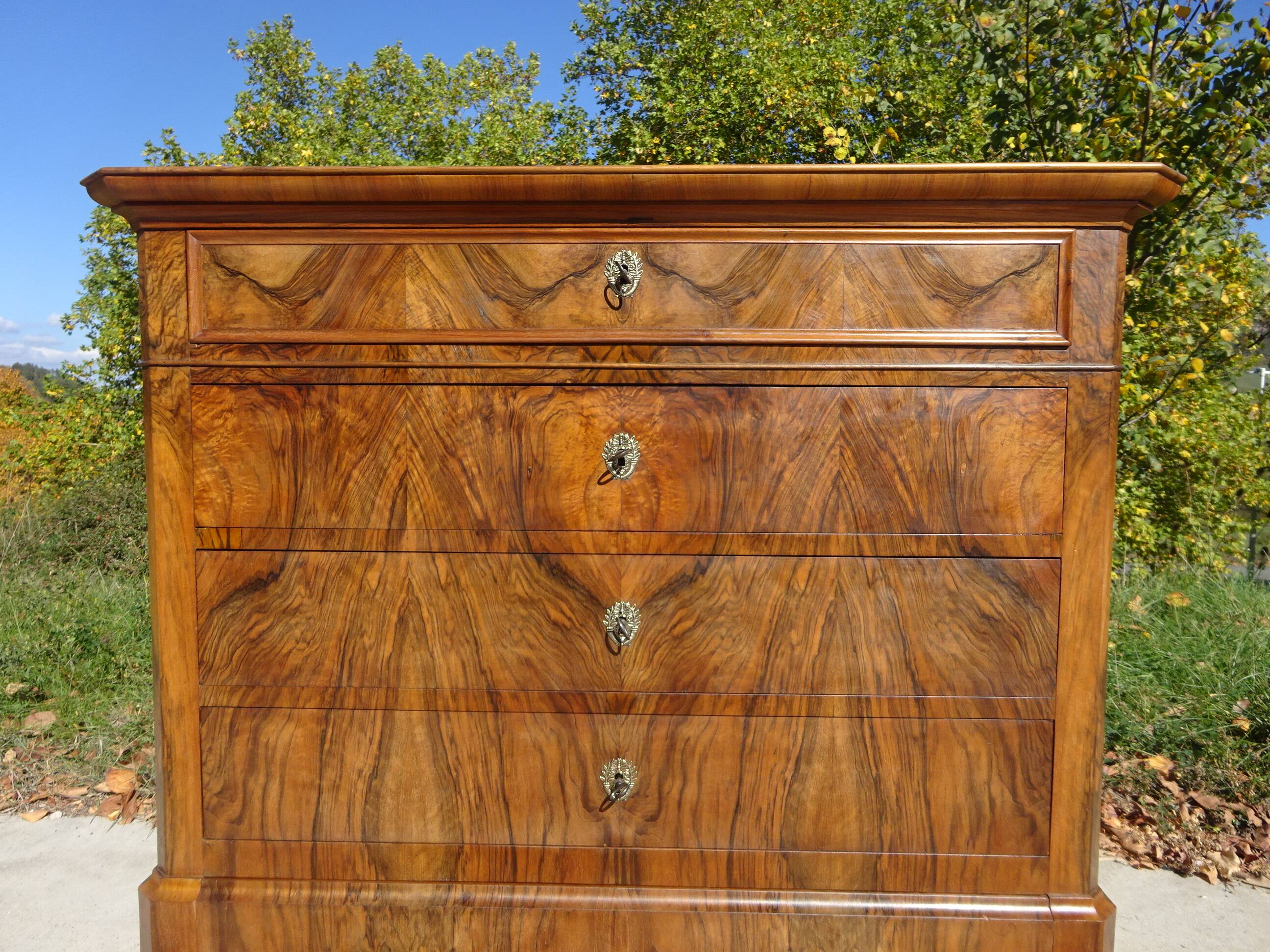 Commode en noyer et ronce de noyer style Louis Philippe