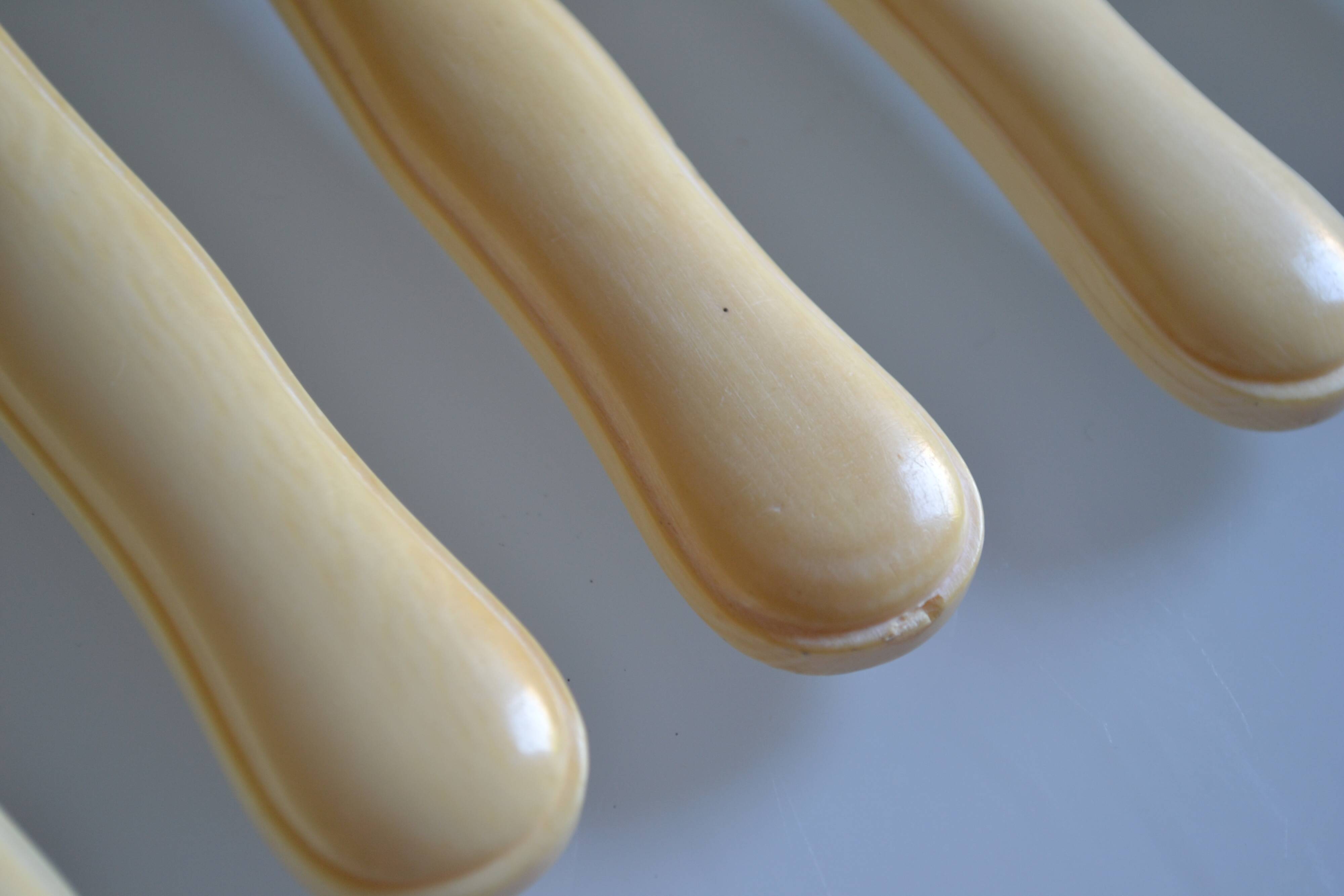 7 old table knives from the 19th century, monogrammed ivory-colored handles