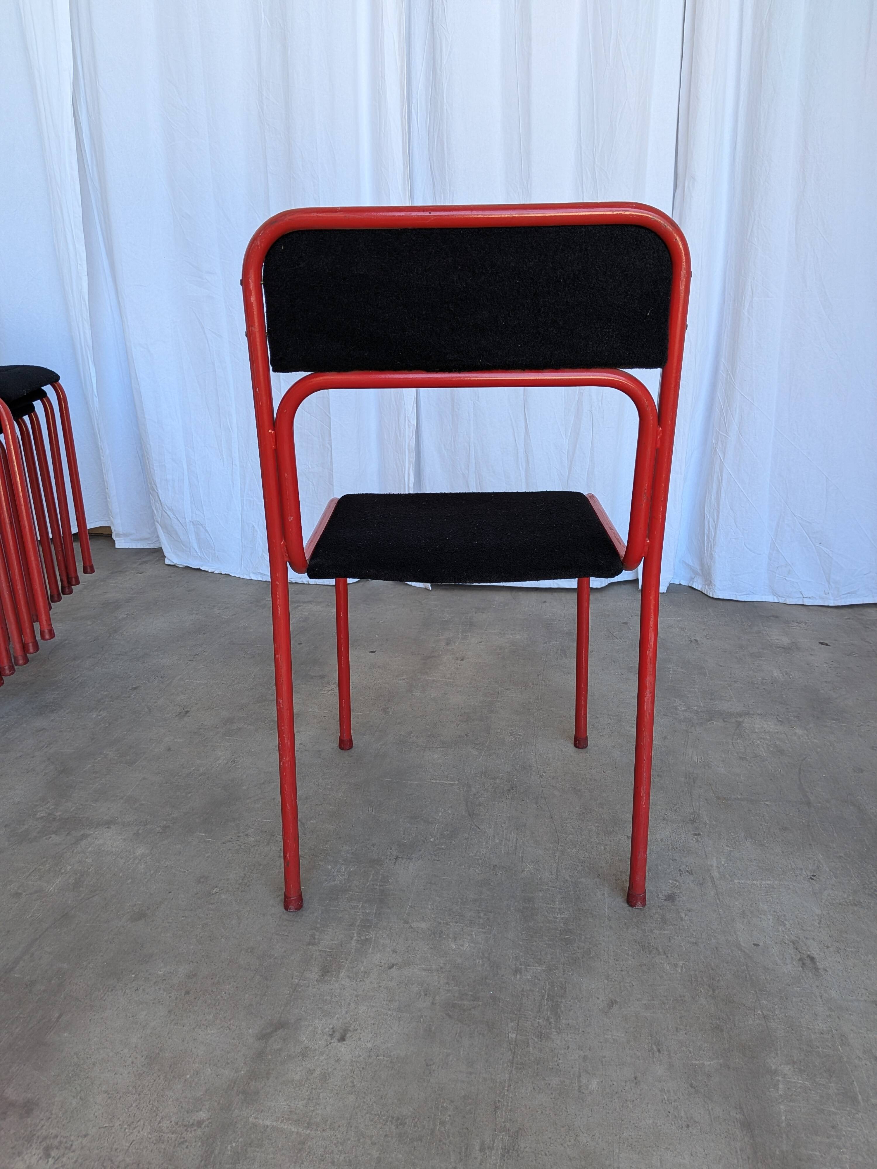 Space Age Stackable Dining Chair / 1970s Red & Black Metal Chair (9 in stoc