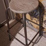 High metal stool and wooden seat Labo style dating from the 1940s industrial style