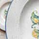 5 Italian speckled earthenware "Tiffany" soup plates - vintage bird motif