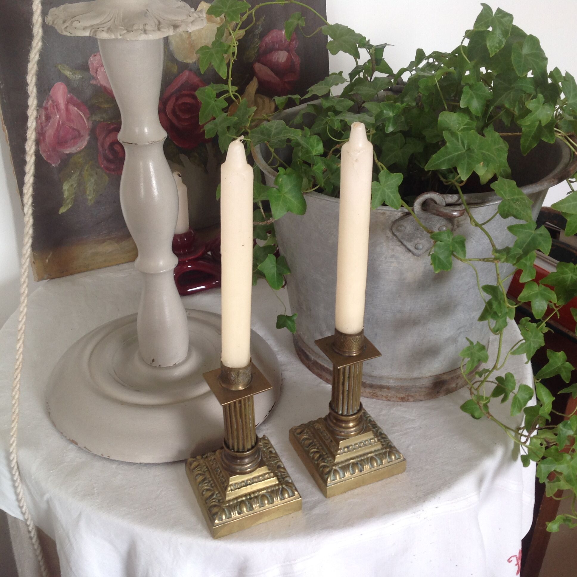 Duo of bronze candlesticks