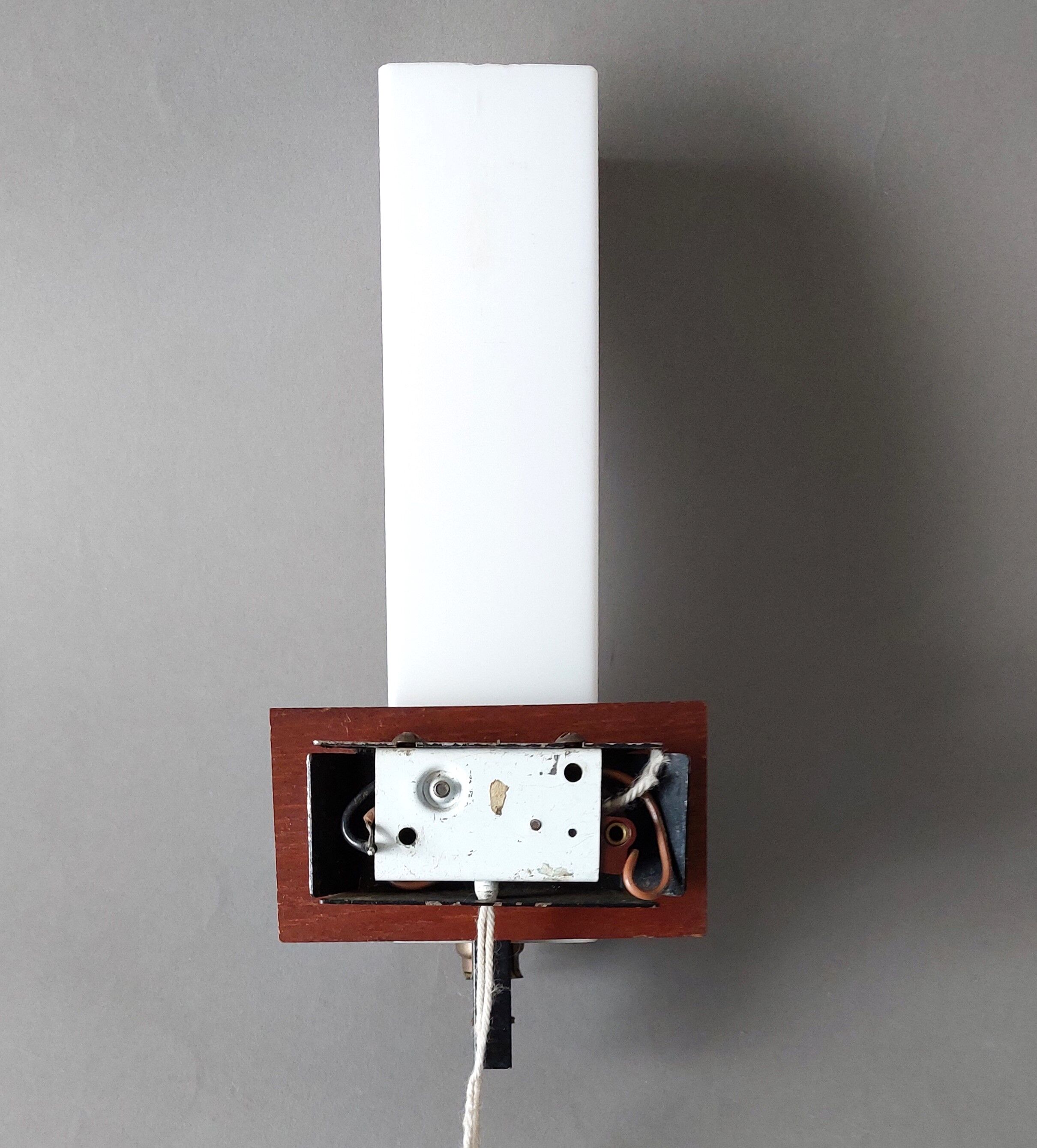 Modernist wall lamp teak, opaline and black metal 1960