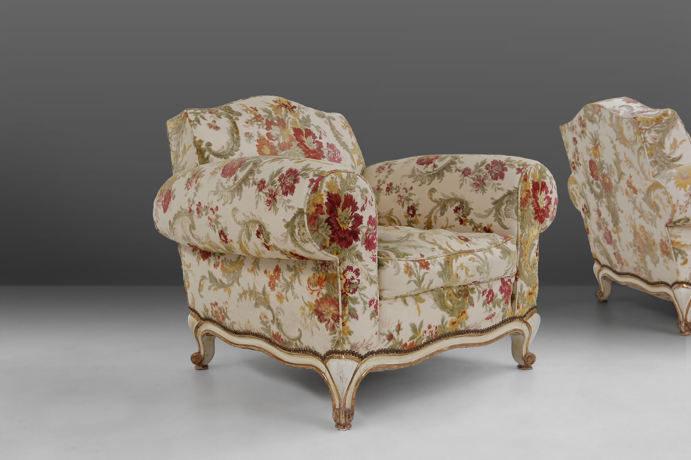 French set of lounge chairs in floral upholstery