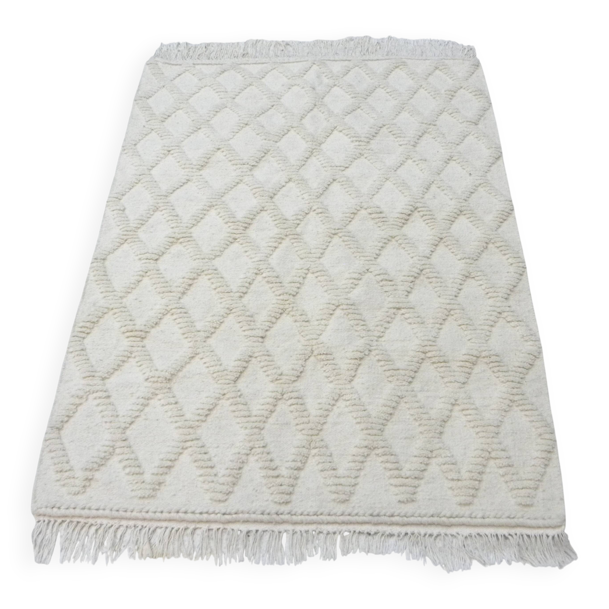 Tunisian Berber Rug, Ecru Wool – Handwoven, Bohemian & Minimalist Style