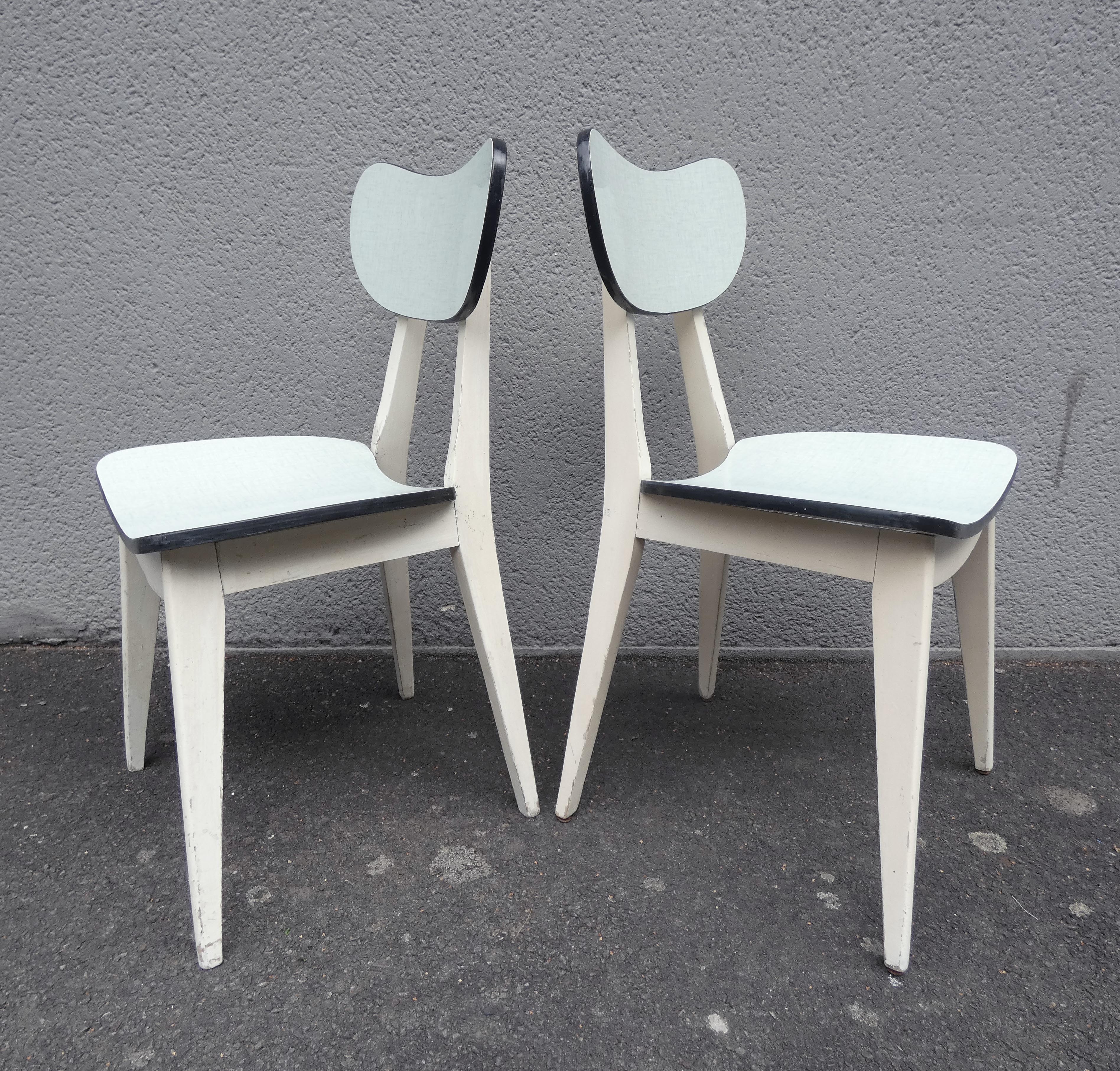 2 chairs in water green formica