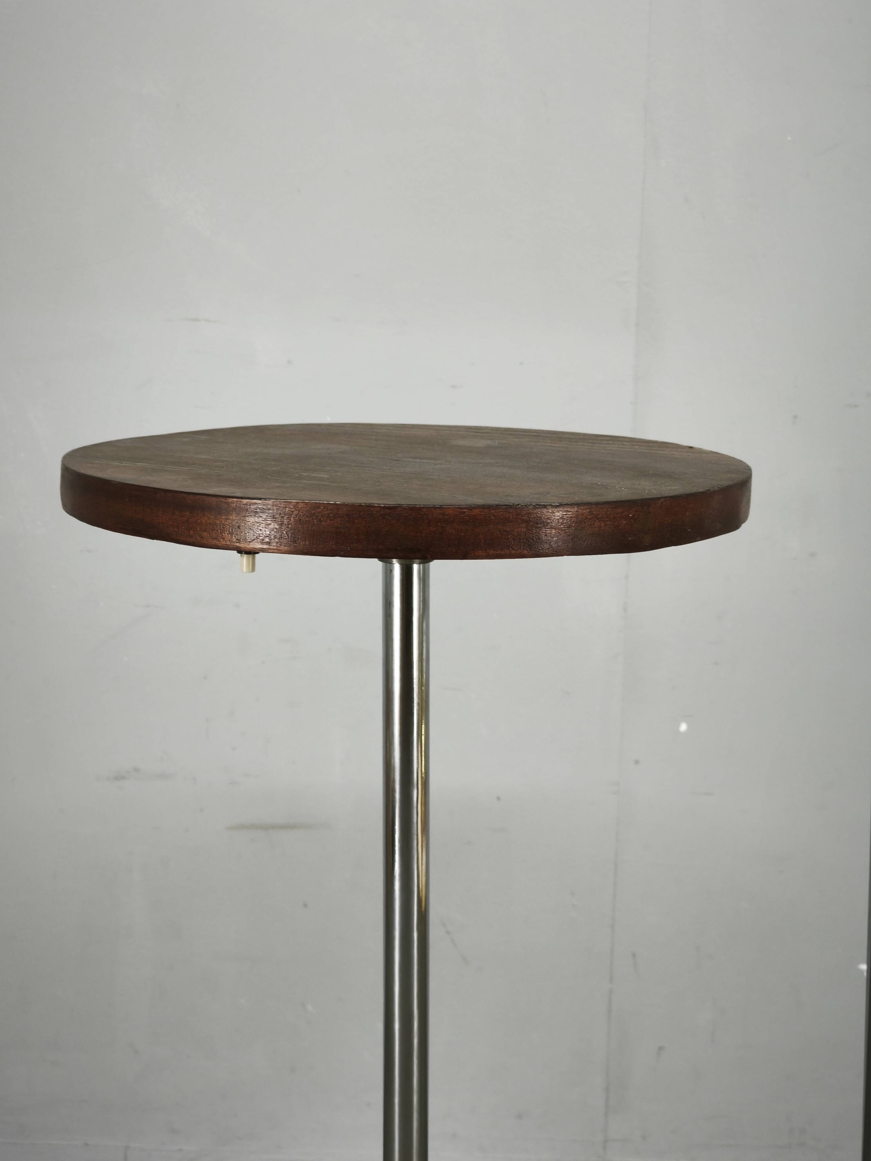 1940s Art Deco Chrome Floor Lamp with Opaline Globe and Side Table