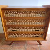 Commode en bois et rotin des années 70