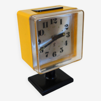 Superb yellow alarm clock on vintage 70's JAZ stand