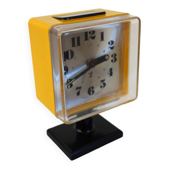 Superb yellow alarm clock on vintage 70's JAZ stand