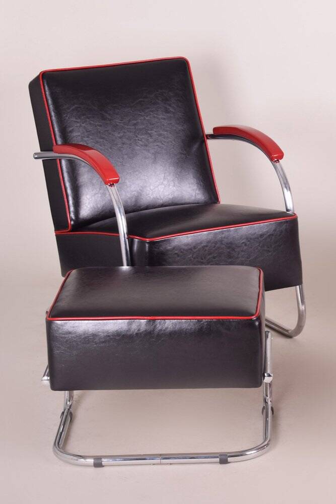 Fauteuil Bauhaus en chrome et cuir de Mücke Melder, années 1930