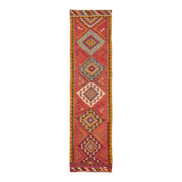 Turkish Handwoven Vintage Herki Kilim 93 cm x 343 cm