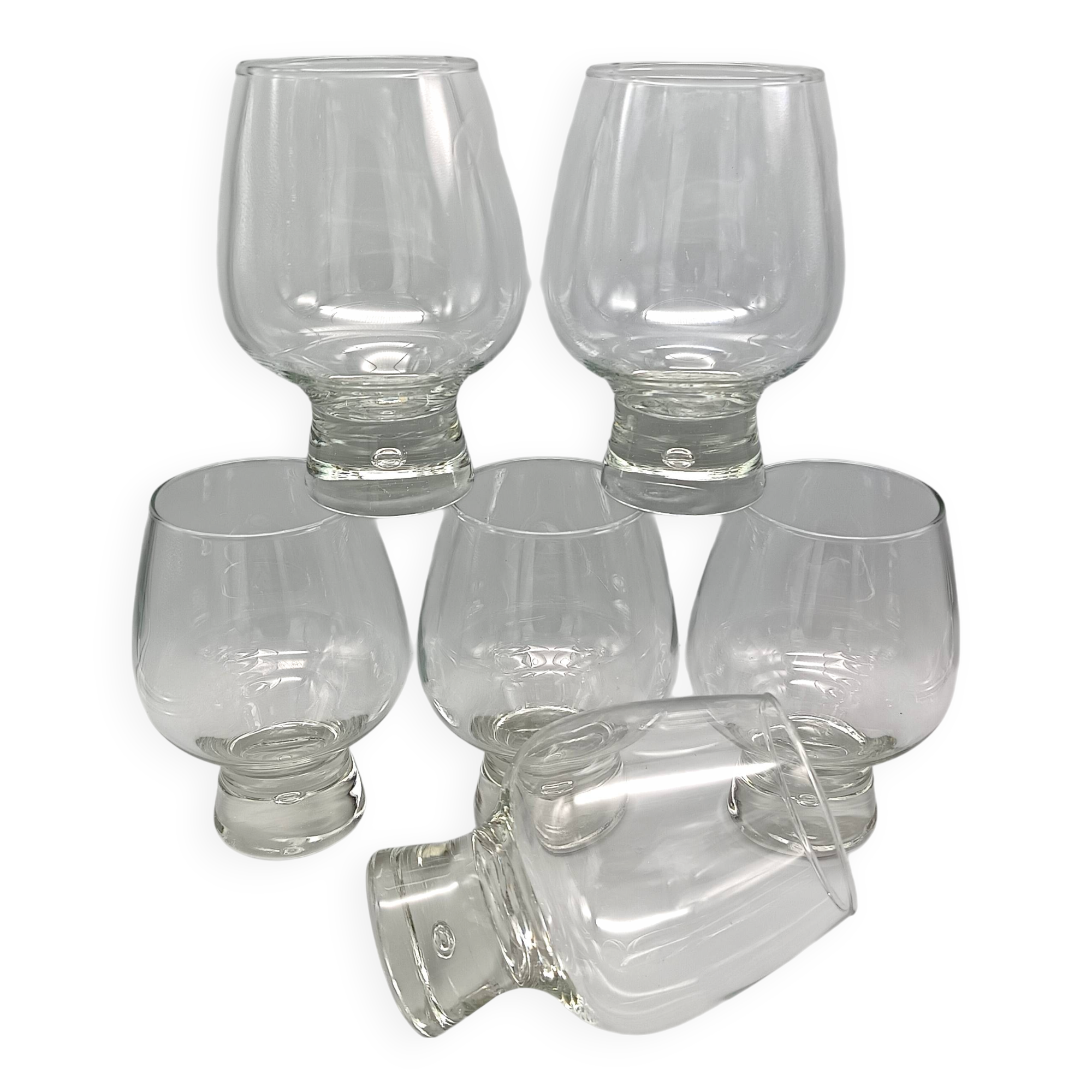 6 glasses model "fjord" by durobor transparent foot with vintage bubble